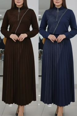  Fermuar Detaylı Geniş Salaş Elbise