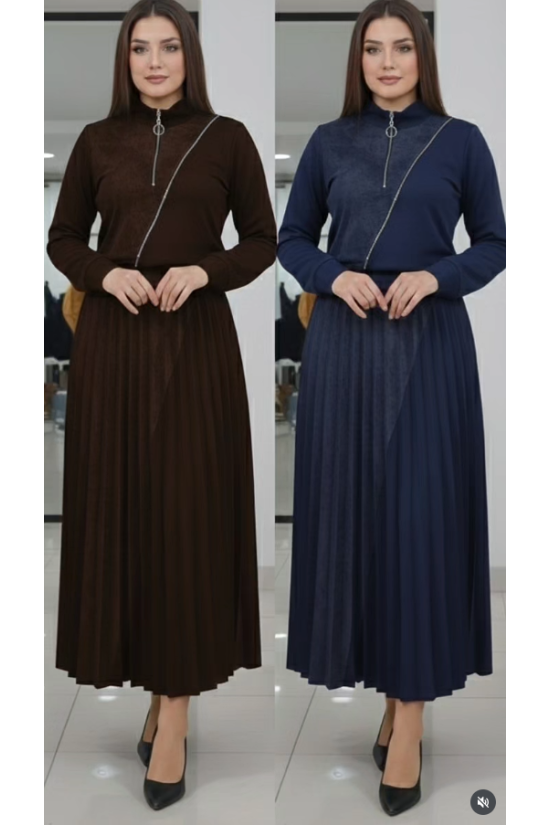  Fermuar Detaylı Geniş Salaş Elbise