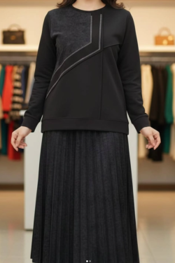 Taş detaylı Batik Baskılı Kristal Etekli Takım