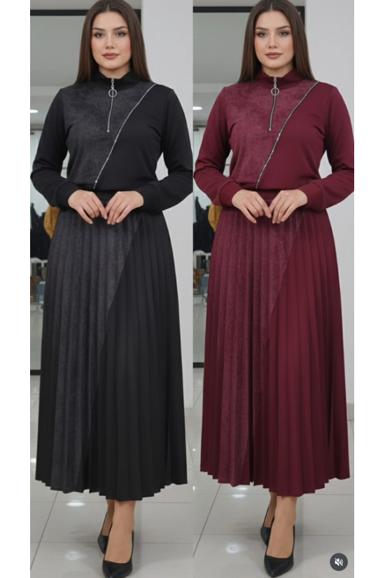  Fermuar Detaylı Geniş Salaş Elbise